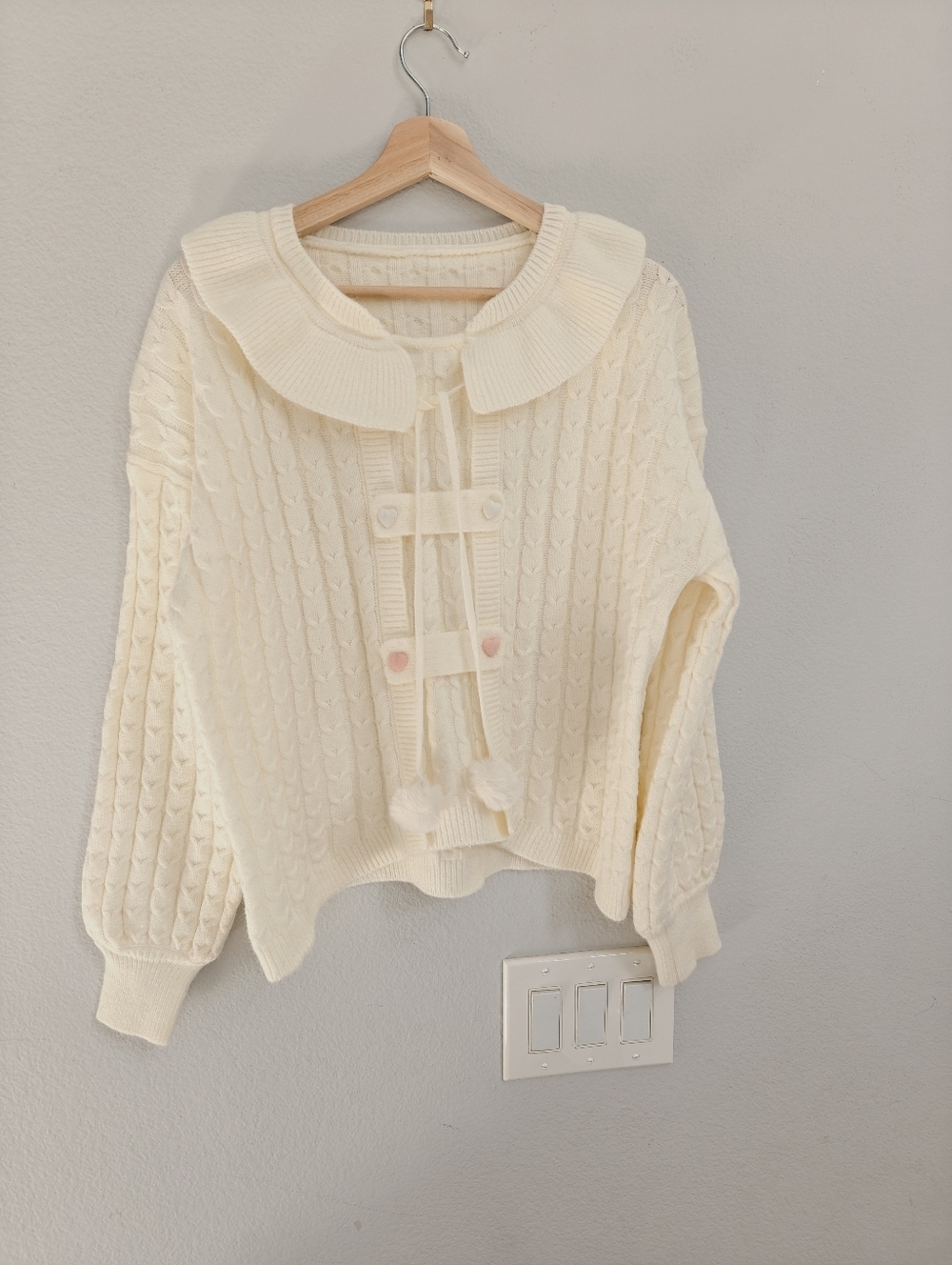 Cream Cable-Knit Sweater with Peter Pan Collar